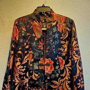 Women's XL black satin print blazer